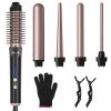 5 in 1 Curling Wand Hair Curling Iron Brush Anti-Tangle Hair Thermal Brush Curler with 4 Heating Levels 360° Rotatable Cable 5 Interchangeable Barrels