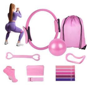 14Pcs Pilates Ring Set with Resistance Bands Yoga Ball Non-Slip Socks, All-in-One Home Gym Equipment for Core Arm Back Training, Portable for Travel